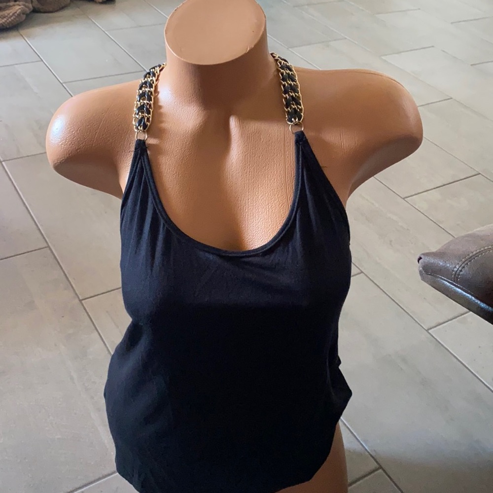 NEW Black tank top with gold chain straps